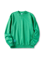 ウォッシュ加工を施したクルーネックスウェット、V字ガゼット付き