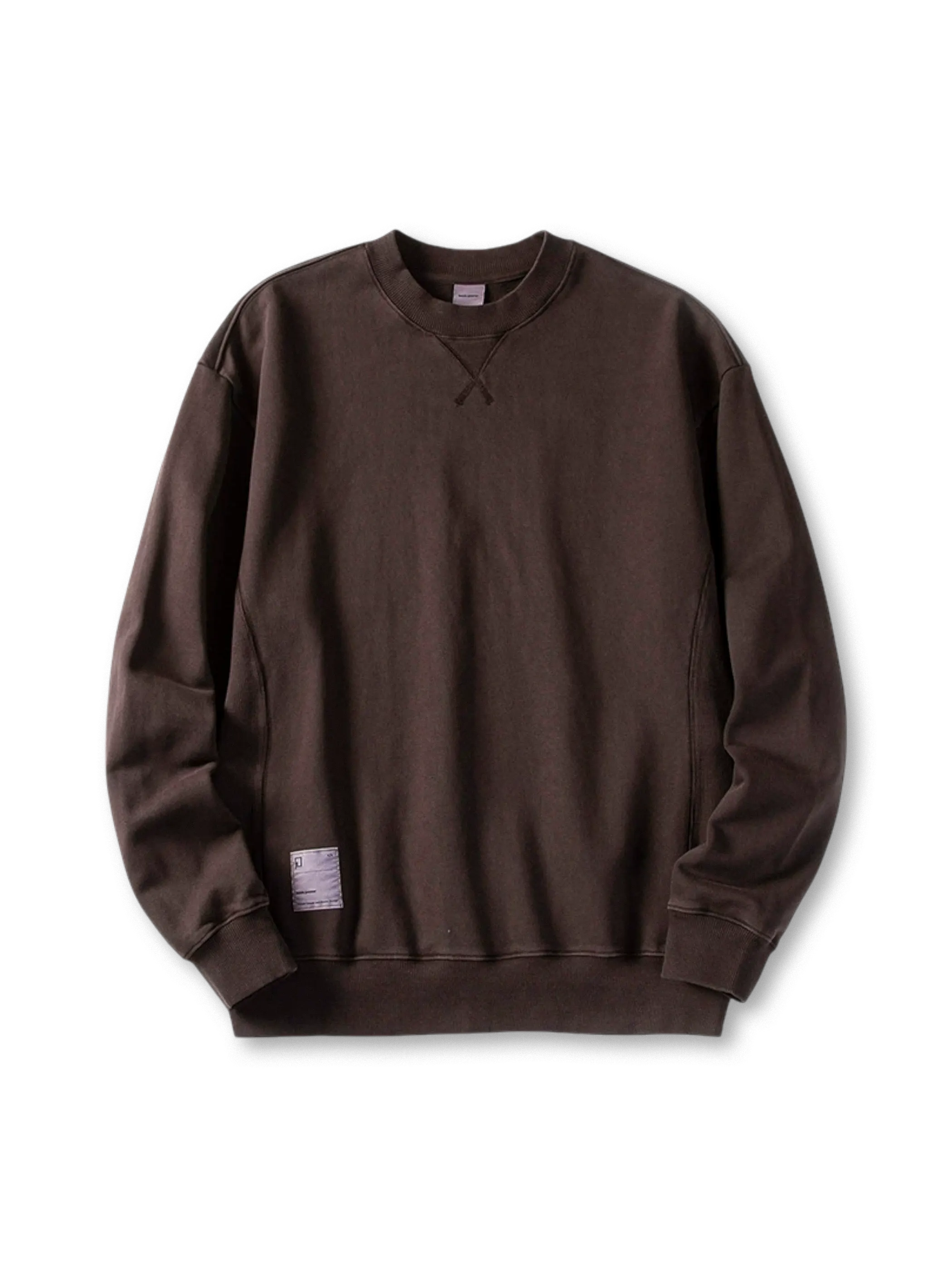 ウォッシュ加工を施したクルーネックスウェット、V字ガゼット付き