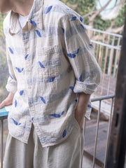 二重シャー織綿麻混紡シャツ