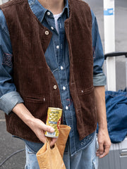 水洗い加工ヴィンテージコーデュロイ単列ボタンベスト