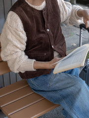 水洗い加工ヴィンテージコーデュロイ単列ボタンベスト