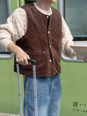 水洗い加工ヴィンテージコーデュロイ単列ボタンベスト
