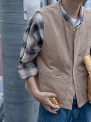 水洗い加工ヴィンテージコーデュロイ単列ボタンベスト
