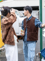 水洗い加工ヴィンテージコーデュロイ単列ボタンベスト