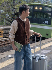 水洗い加工ヴィンテージコーデュロイ単列ボタンベスト