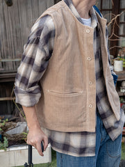 水洗い加工ヴィンテージコーデュロイ単列ボタンベスト