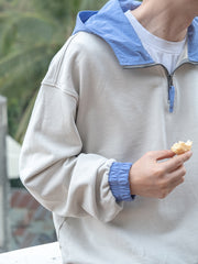 カラーコンビネーションハーフジップパーカ