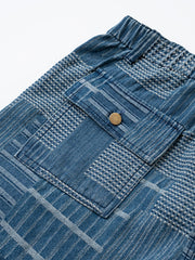 マドラスチェックパッチワークデニムショーツ