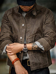 スタンドカラー ワックスドキャンバス ジャケット