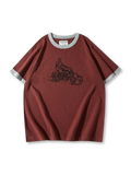 旧式バイクプリントと配色リブが映える210gリンガーTシャツ