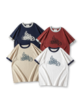 旧式バイクプリントと配色リブが映える210gリンガーTシャツ