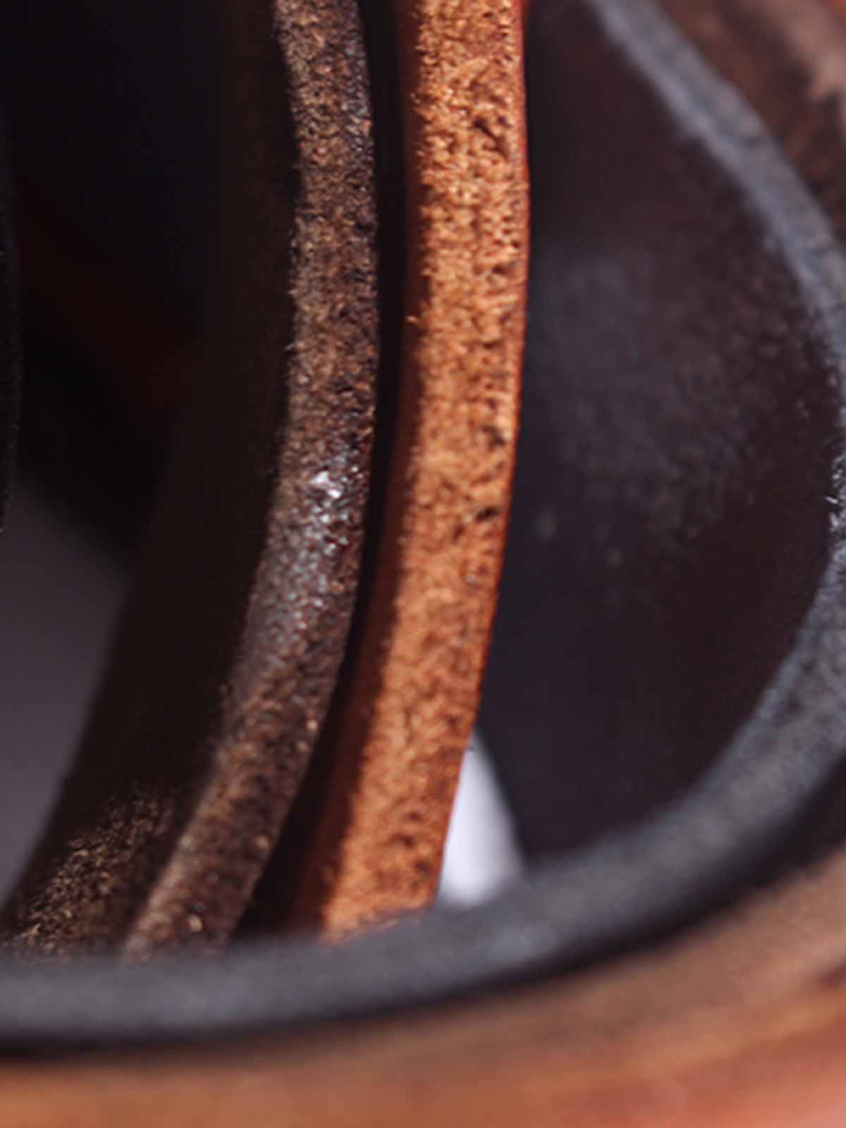 スナップバックルとウォッシュ加工ディテールの特写