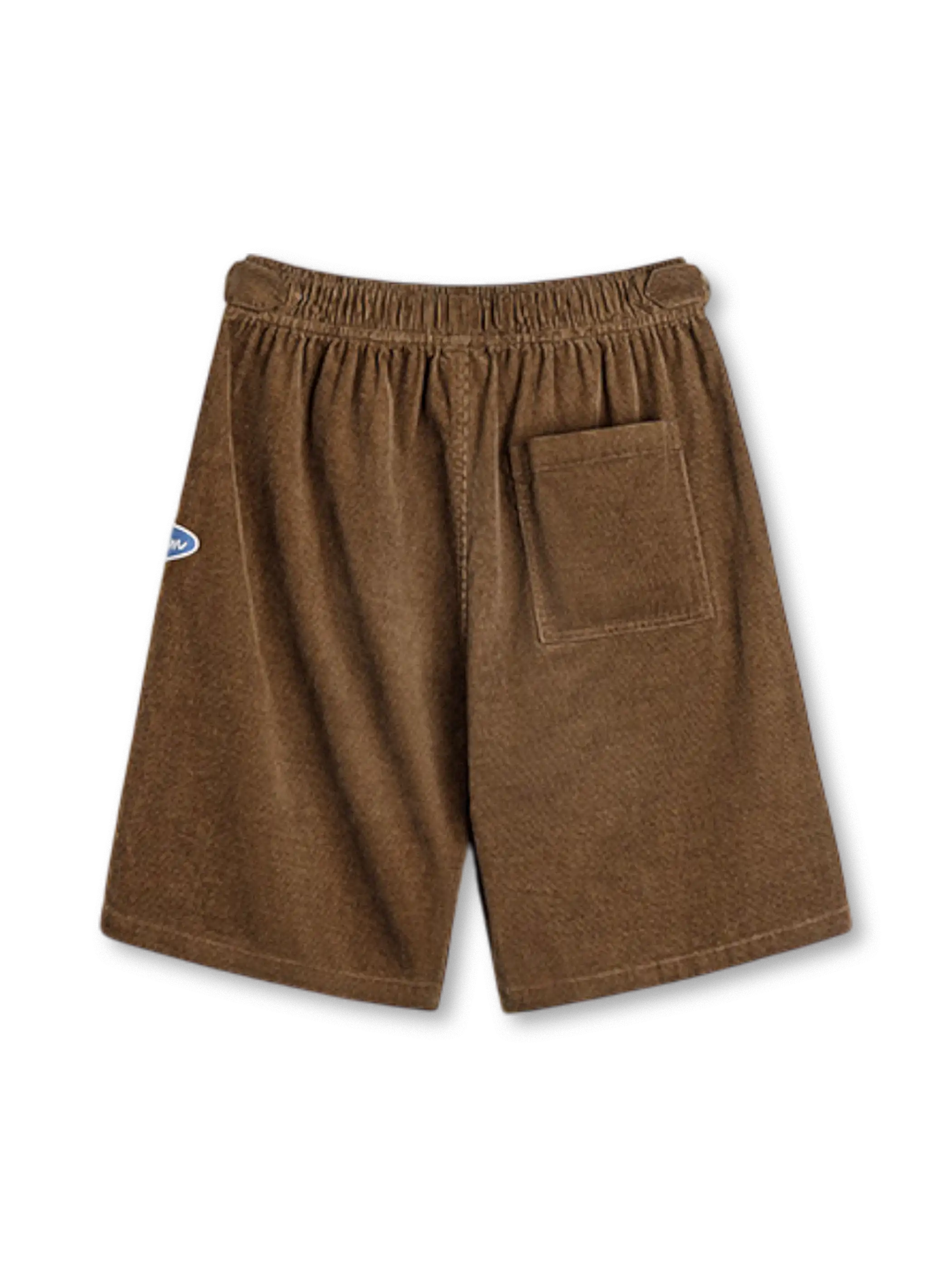 栗色の灯芯コーデュロイグルカショーツ、刺繍ワッペン付き