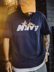 NAVYピンナップ刺繍Tシャツ