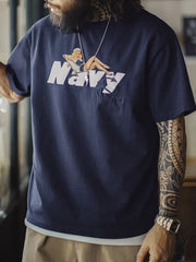 NAVYピンナップ刺繍Tシャツ