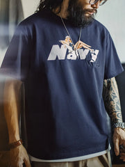 NAVYピンナップ刺繍Tシャツ