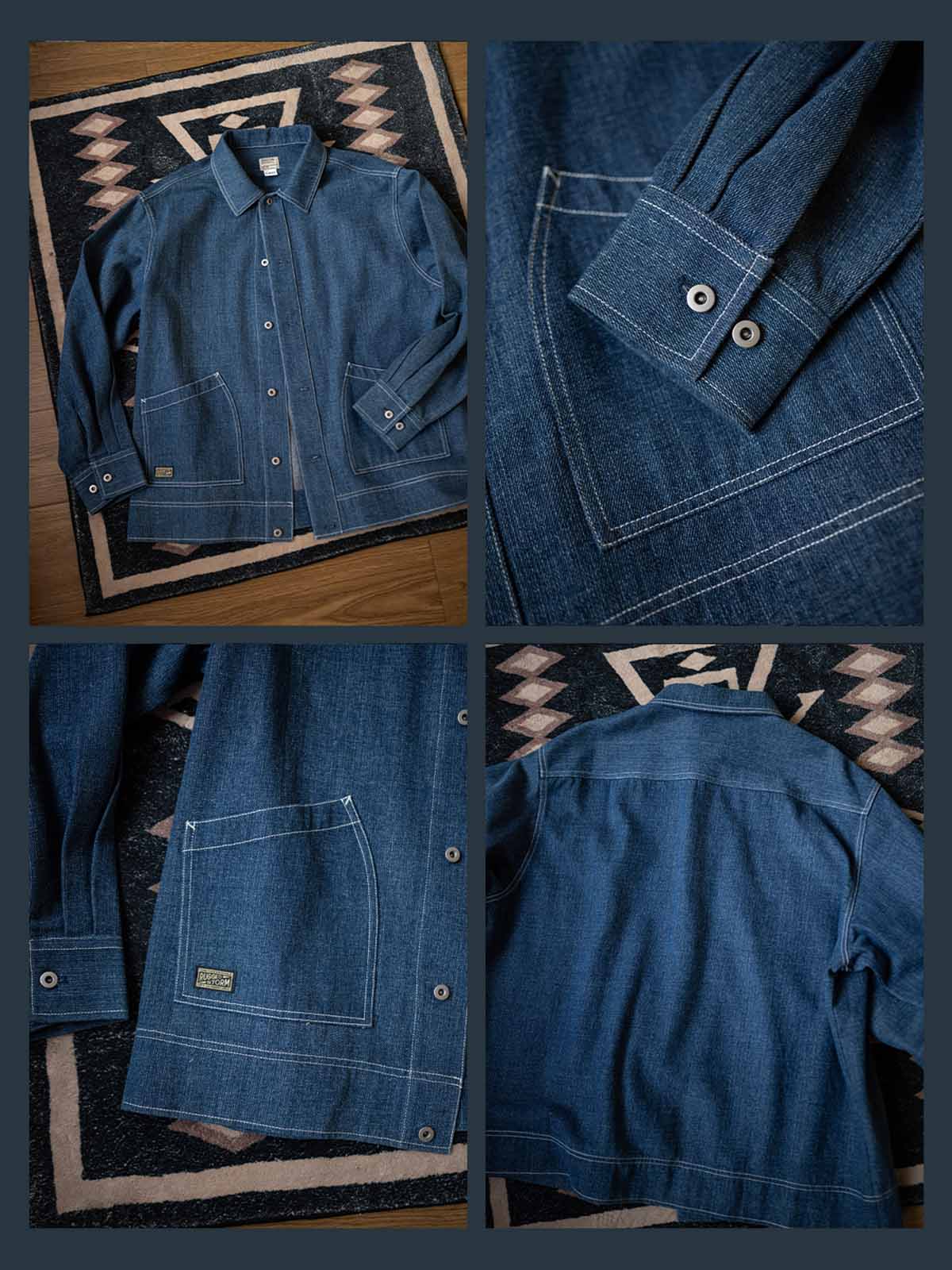 1920年代武骨風ショートワイドデニムシャツジャケット全体外観