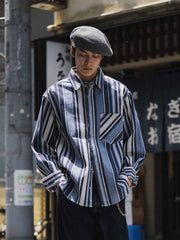 ヴィンテージ重厚ブルー&ホワイトストライプシャツ全体外観