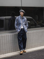 ヘビー ブルー&ホワイトストライプシャツ