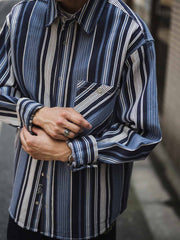 ヴィンテージ重厚ブルー&ホワイトストライプシャツ全体外観