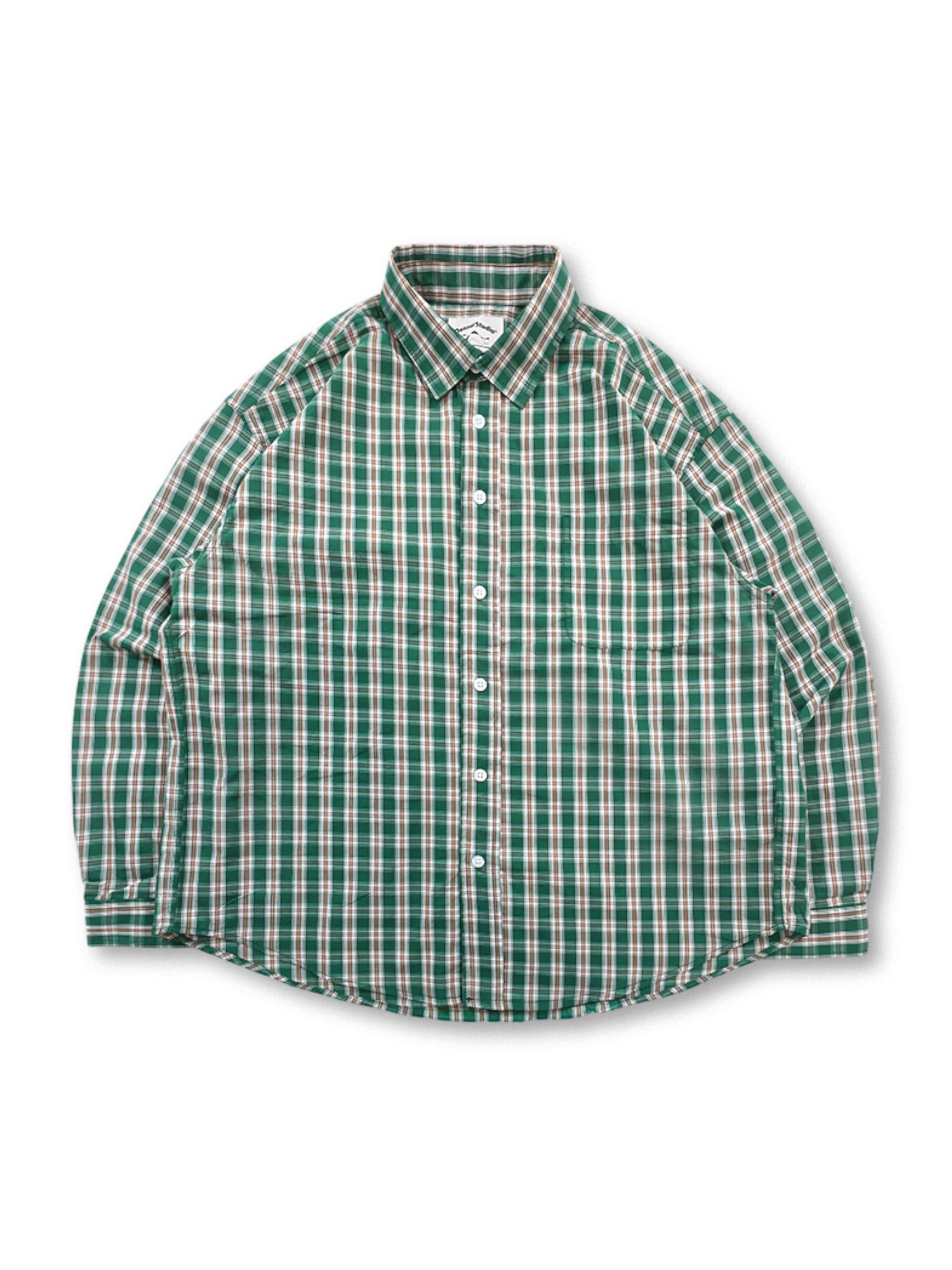 前面全体の高密度コットンチェックオーバーシャツ