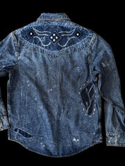 多種素材をパッチワークしたデニムウエスタンシャツのフロント全体