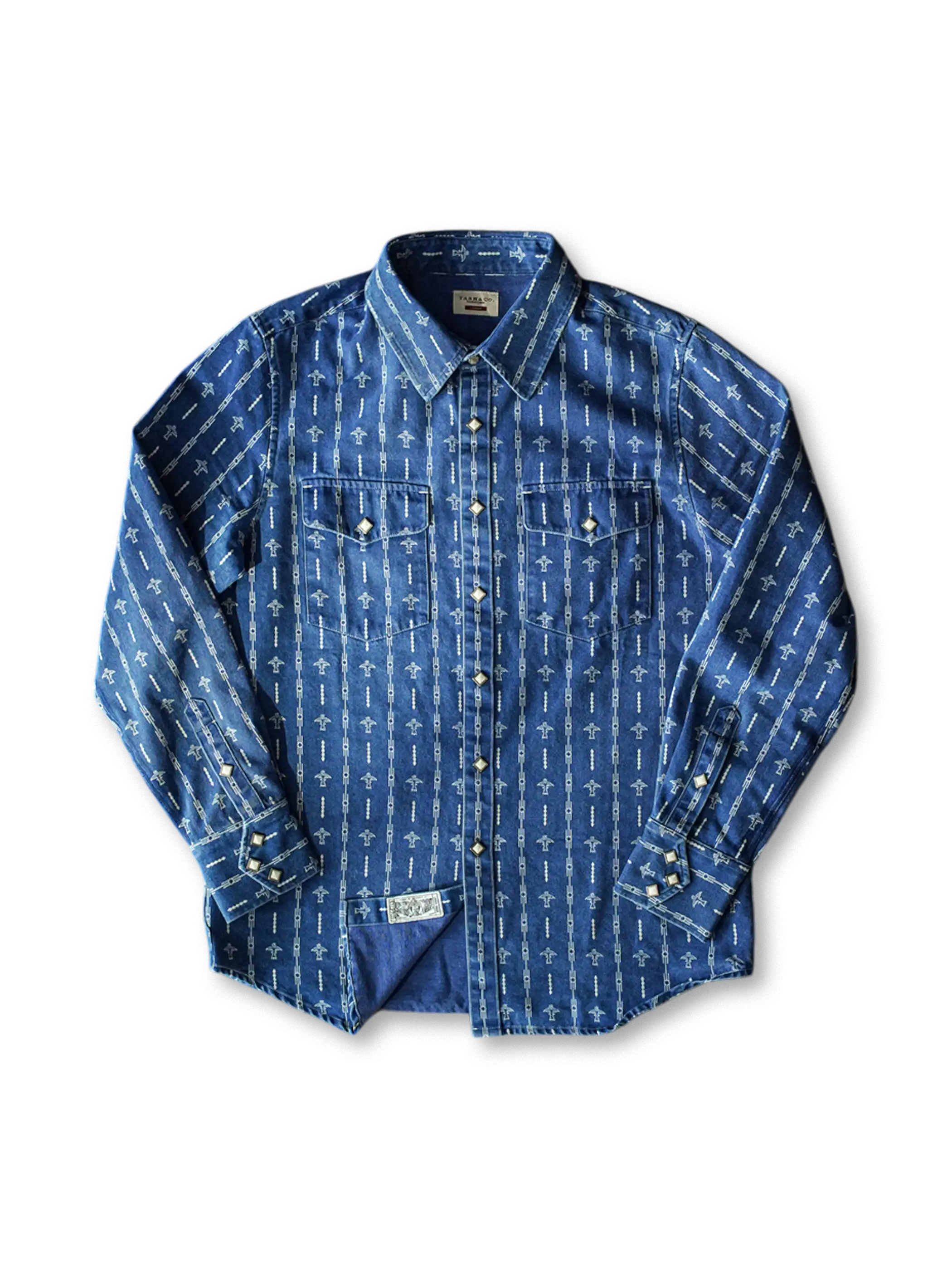 サンダーバードのワバッシュ抜染模様が全面に施されたデニムウエスタンシャツ
