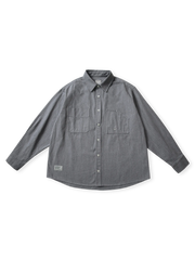 日本製310gヘリンボーンCPOシャツ、左胸フラップポケットと右胸非対称ポケットの正面外観。