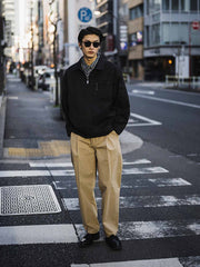 フレンチヴィンテージルーズワイドプリーツテーパードパンツ