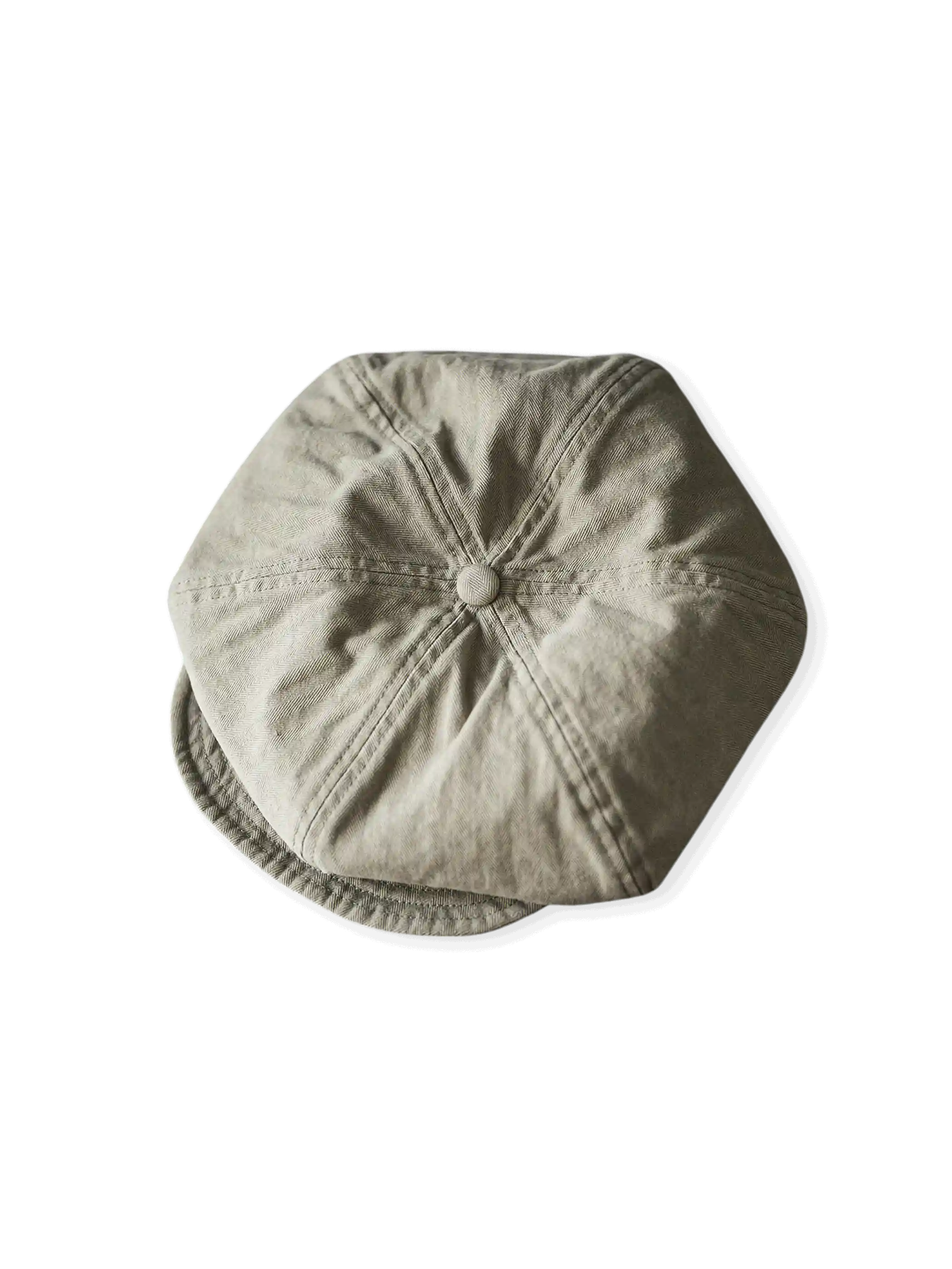 250gヘリンボーン生地を酵素洗いでヴィンテージ加工した、頭囲の大きい方向けのニュースボーイキャップ。