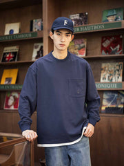 船錨刺繍丸首ポケット長袖Tシャツ