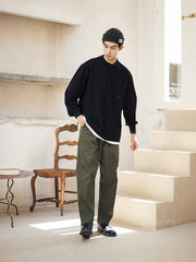 船錨刺繍丸首ポケット長袖Tシャツ