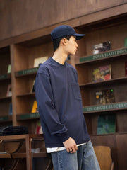 船錨刺繍丸首ポケット長袖Tシャツ