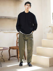 船錨刺繍丸首ポケット長袖Tシャツ