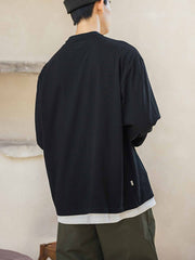 船錨刺繍丸首ポケット長袖Tシャツ