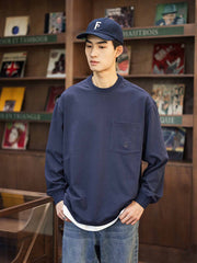 船錨刺繍丸首ポケット長袖Tシャツ