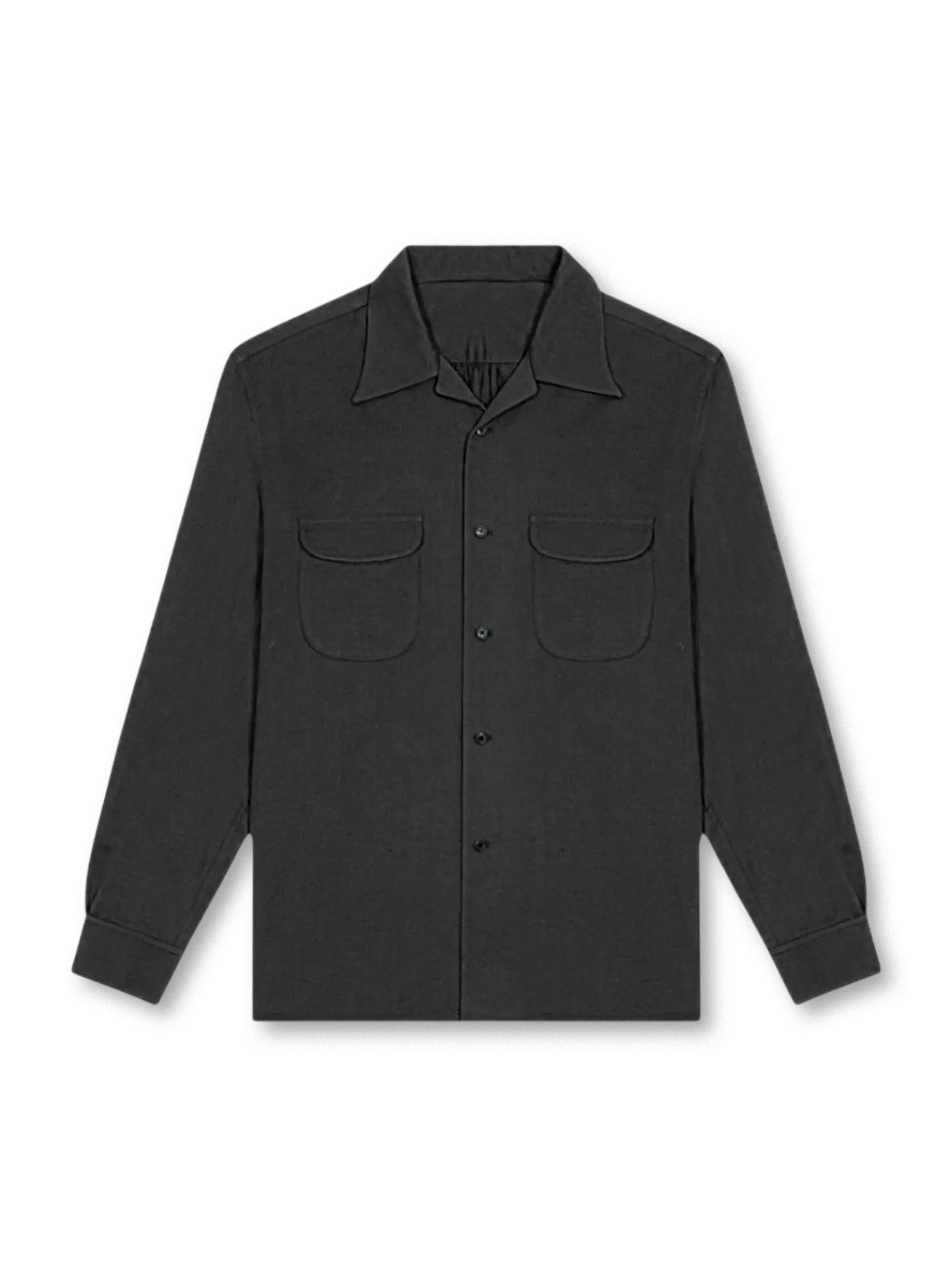 ベージュとブラウンのオープンカラー長袖シャツ2色展開