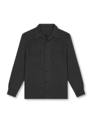 ベージュとブラウンのオープンカラー長袖シャツ2色展開