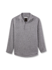 グレーのリネン一片襟スキッパーシャツ