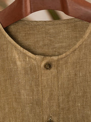 フレンチリネン無領ヘンリーネックシャツ