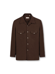 テラコッタブラウンのキューバンカラー長袖シャツ