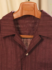 リネンブレンドテクスチャード開襟シャツ