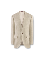 ベージュのノーラペルリネンジャケット&ハイウエストパンツセット