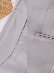 光沢混紡ノーカラージャケット&ダブルプリーツパンツセット