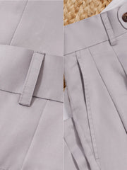 光沢混紡ノーカラージャケット&ダブルプリーツパンツセット