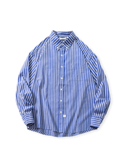 カラーブロックストライプのルーズシャツ、チェストポケット付き。