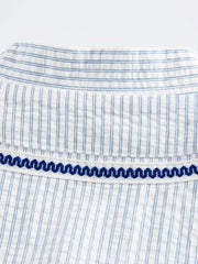 西海岸風ストライプVネックベースボールシャツ