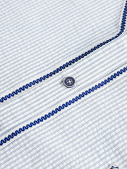 西海岸風ストライプVネックベースボールシャツ