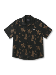 レトロバタフライプリントキャンプカラーシャツ全体像