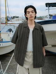 コットンアイレットオープンカラーシャツ